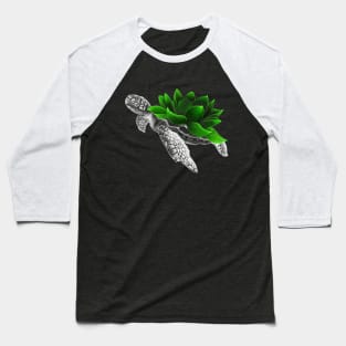 Detailed Sea Turtle with Neon Lotus Flower as Shell Baseball T-Shirt